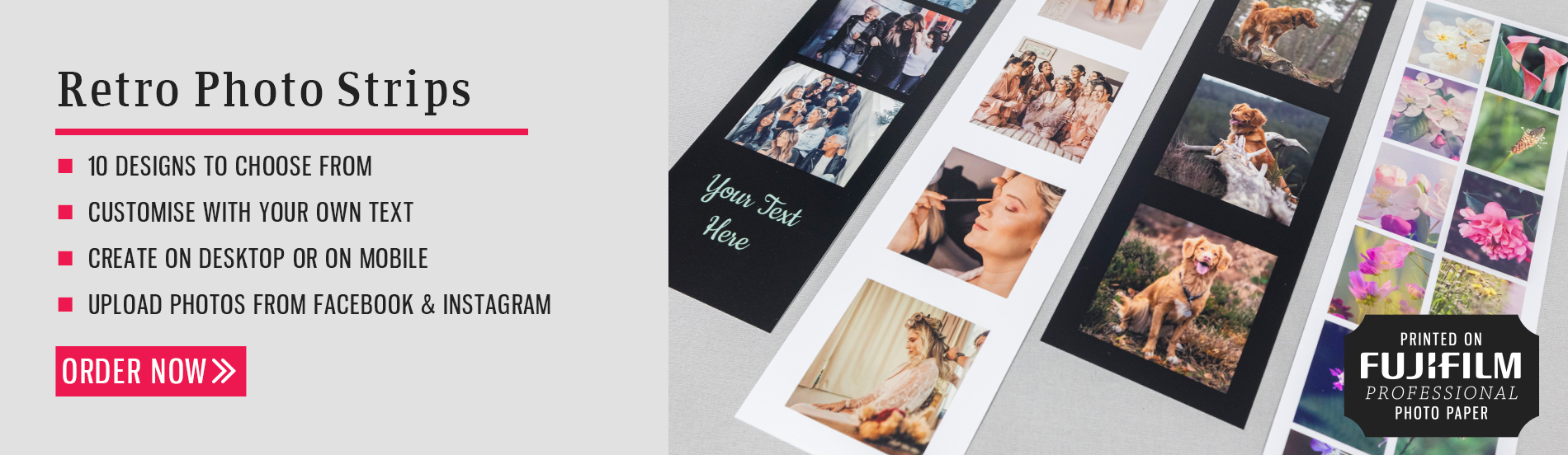 retro style photo booth photo strips banner